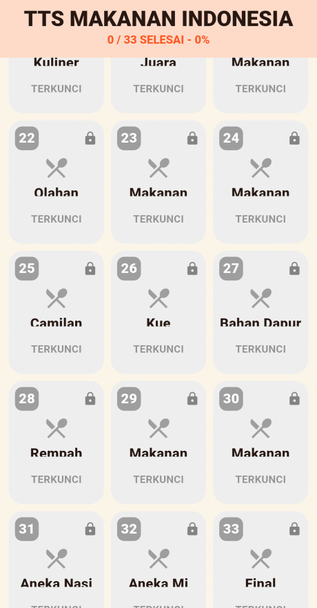 TTS Makanan Indonesia – Game Teka-Teki Silang Kuliner Nusantara, 33 Level!